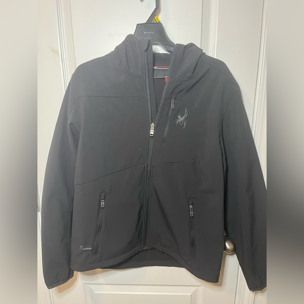Mens Spyder jacket with hood, black, size Medium